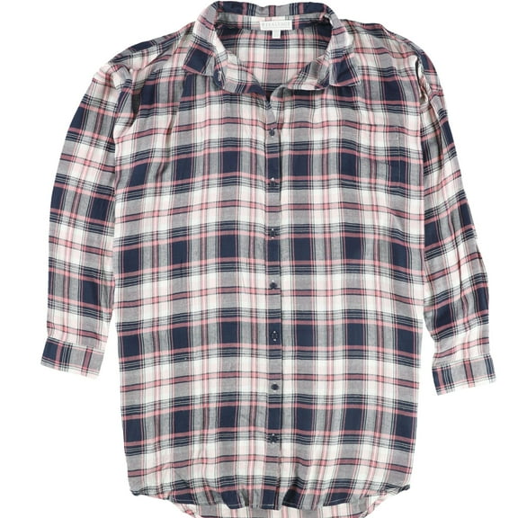 P.J. Salvage Womens Plaid Pajama Shirt Dress, Blue, Medium
