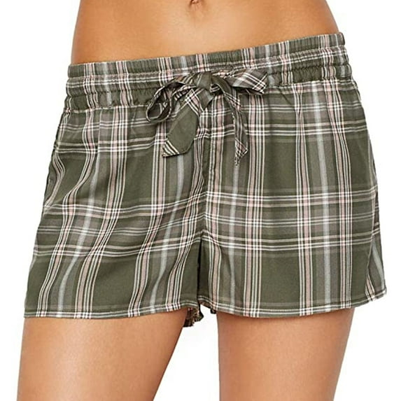P.J. Salvage Womens Plaid Pajama Shorts, Green, Large