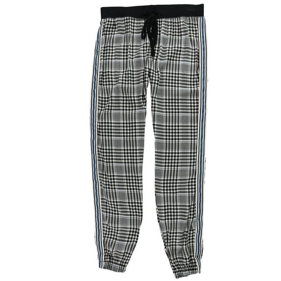 P.J. Salvage Womens Plaid Striped Sides Pajama Jogger Pants, Black, Small