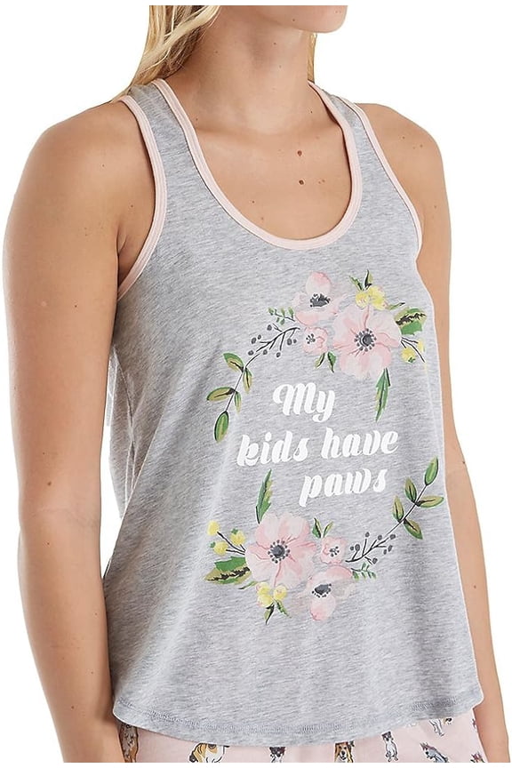 P.J. Salvage Womens Playful Prints Tank, Heather Grey, Size Large