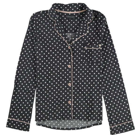 P.J. Salvage Womens Polka Dot Button Down Pajama Tops, Grey, Small