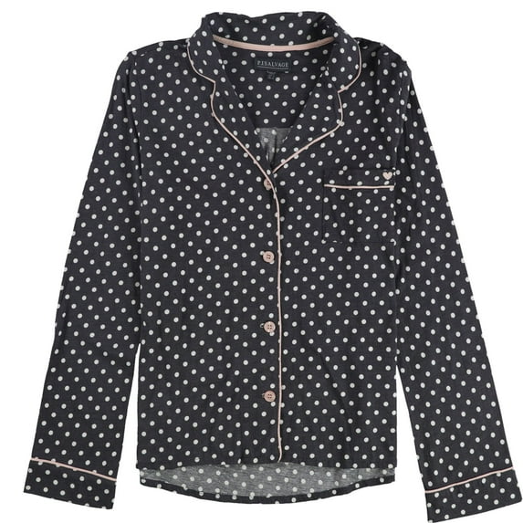 P.J. Salvage Womens Polka Dot Button Down Pajama Tops, Grey, Small
