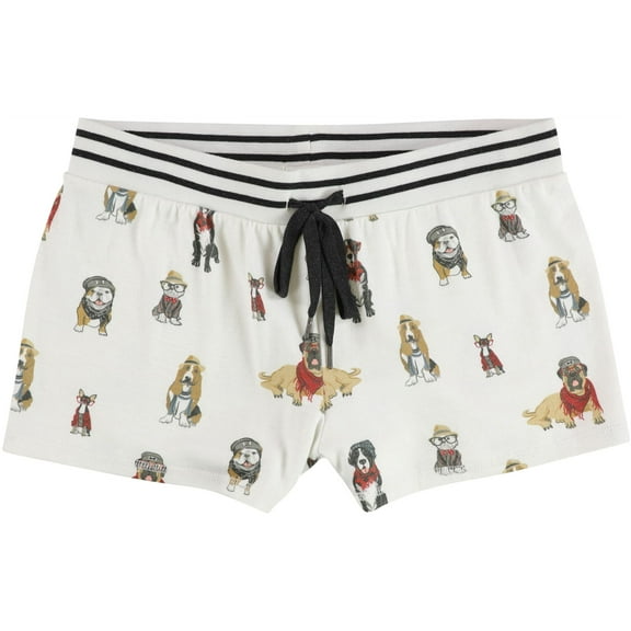 P.J. Salvage Womens Pups In Hats And Scarfs Pajama Shorts, Off-White, Small