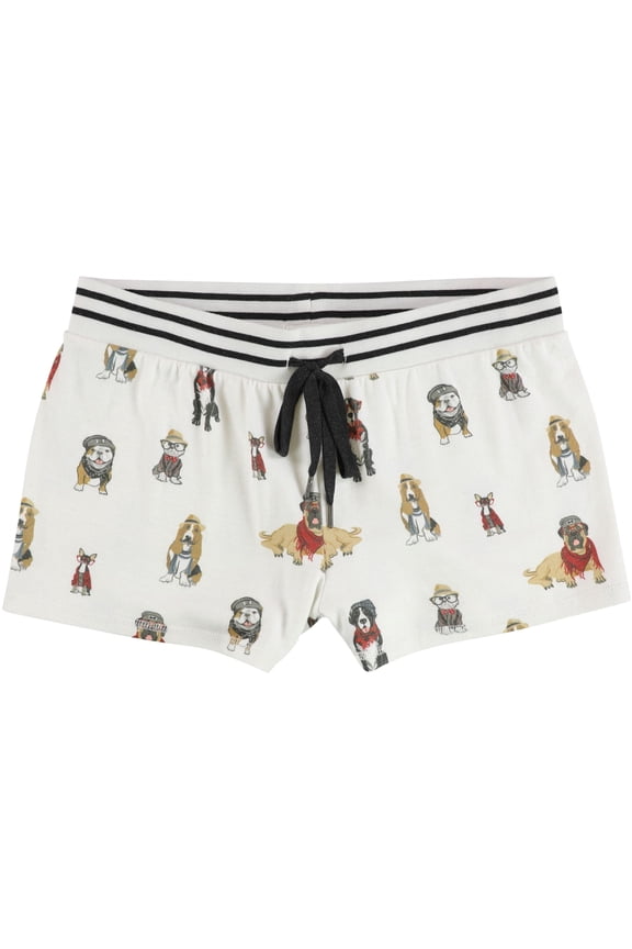 P.J. Salvage Womens Pups In Hats And Scarfs Pajama Shorts, Off-White, Small