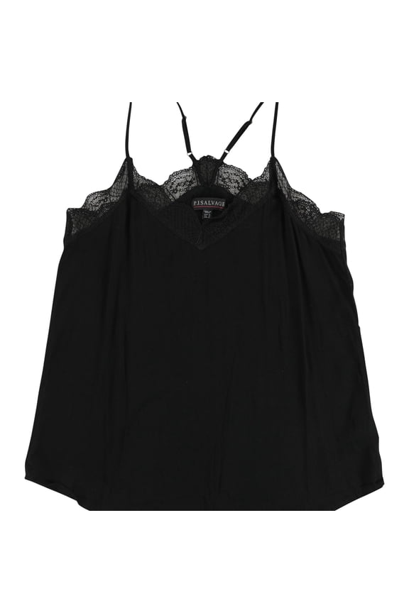 P.J. Salvage Womens Racerback Lace Trim Pajama Sleep Cami Tank Top, Black, Medium