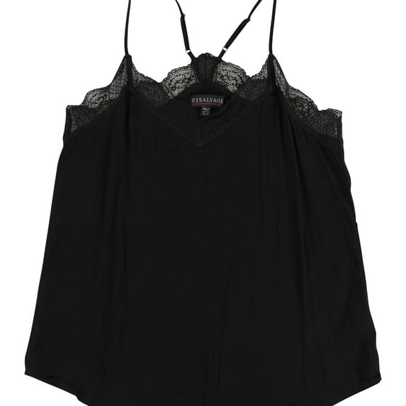 P.J. Salvage Womens Racerback Lace Trim Pajama Sleep Cami Tank Top, Black, Medium