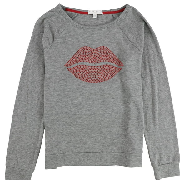 P.J. Salvage Womens Rhinestone Lips Pajama Sweater, Grey, Small