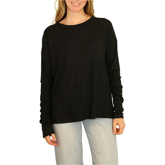 P.J. Salvage Womens Rib-Knit Thermal Pajama Shirt, Black, Medium