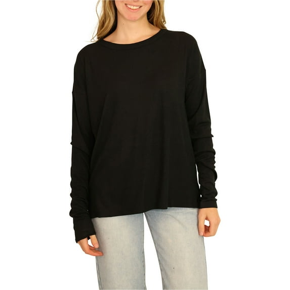 P.J. Salvage Womens Rib-Knit Thermal Pajama Shirt, Black, Small