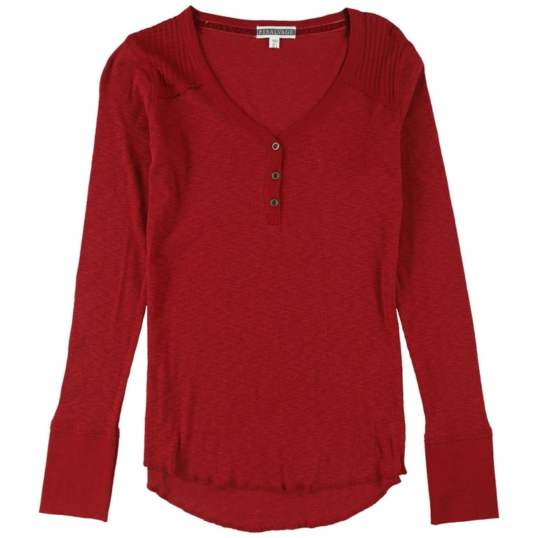 P.J. Salvage Womens Ribbed Thermal Pajama Shirt, Red, Small
