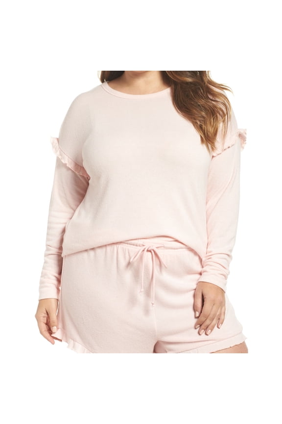 P.J. Salvage Womens Ruffled Peachy Jersey Pajama Shorts, Pink, Plus Size, 1X