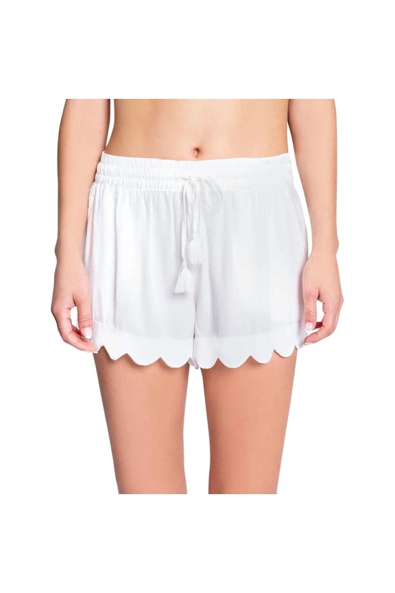 P.J. Salvage Womens Scalloped Hem Pajama Shorts, White, Small
