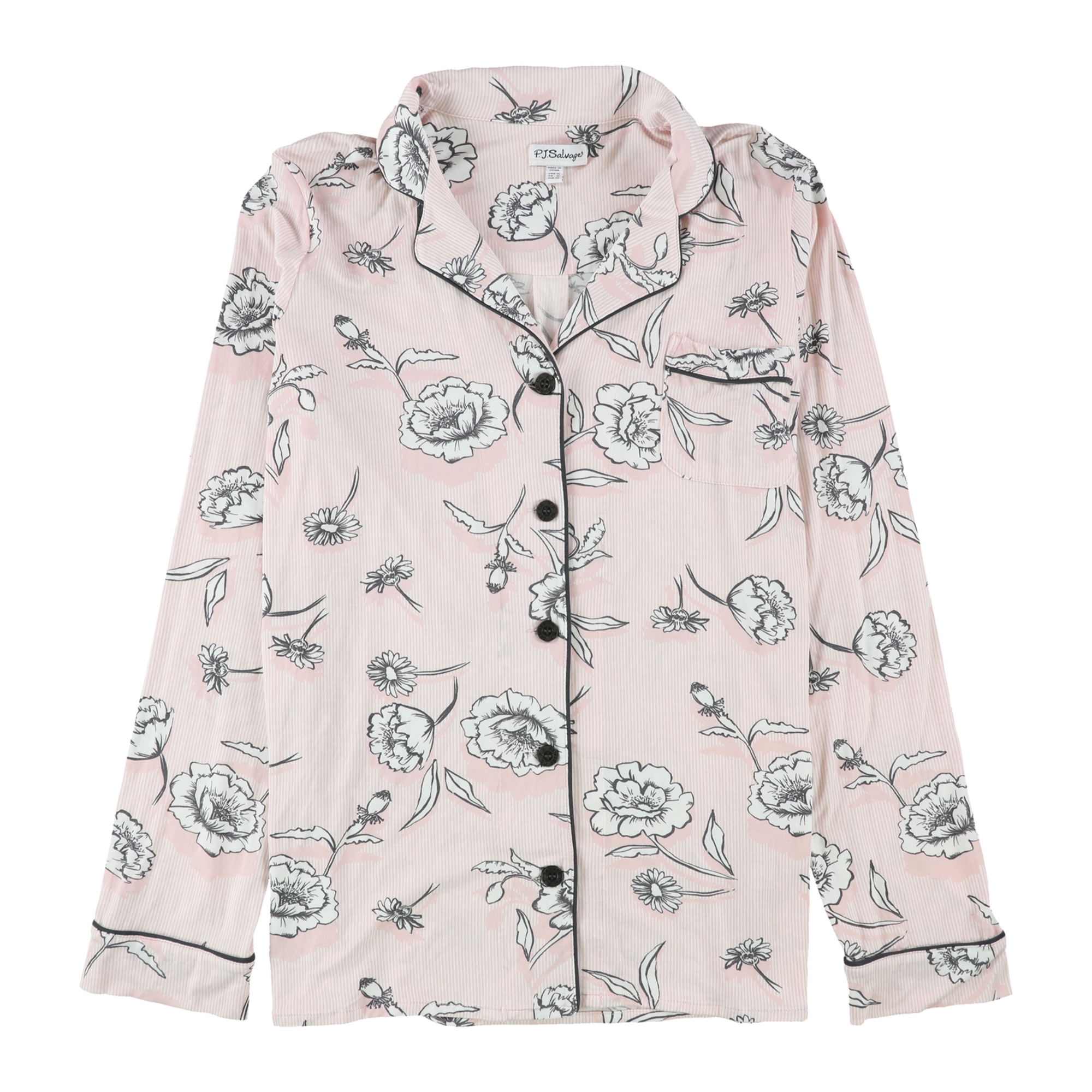 P.J. Salvage Womens Shadow Stripe Floral Button Down Pajama Shirt, Pink, Medium