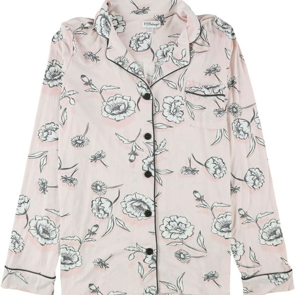 P.J. Salvage Womens Shadow Stripe Floral Button Down Pajama Tops, Pink, Medium