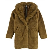 P.J. Salvage Womens Sherpa Collared Jacket, Brown, Small
