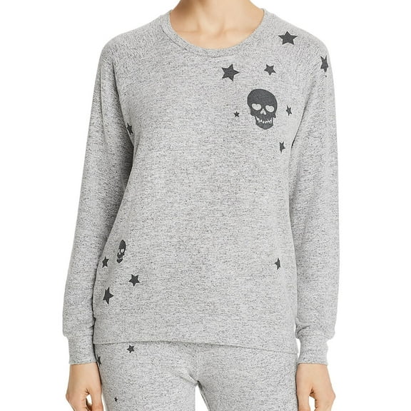 P.J. Salvage Womens Skulls and Stars Pajama Sweater, Grey, Small