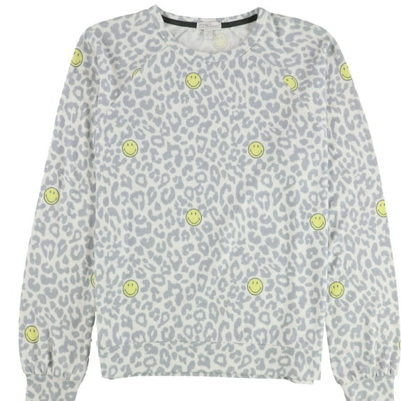 P.J. Salvage Womens Smiley Animal Print Pajama Sweater, Grey, Medium
