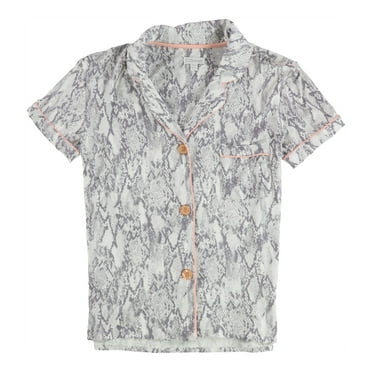 P.J. Salvage Womens Snake Print Button Down Pajama Shirt, Grey, Small