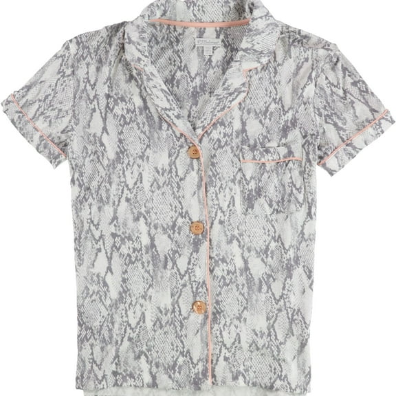 P.J. Salvage Womens Snake Print Button Down Pajama Tops, Grey, Small