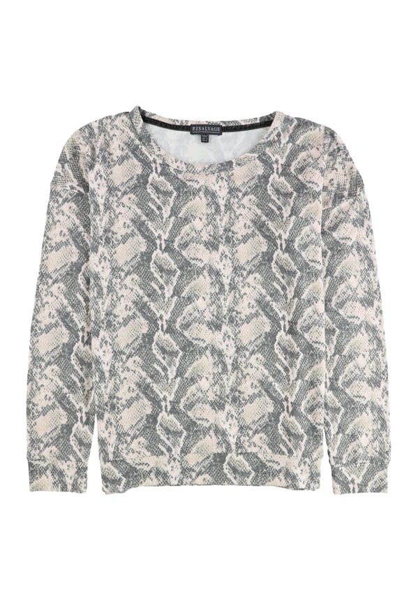 P.J. Salvage Womens Snake Print Pajama Sweater, Beige, Small