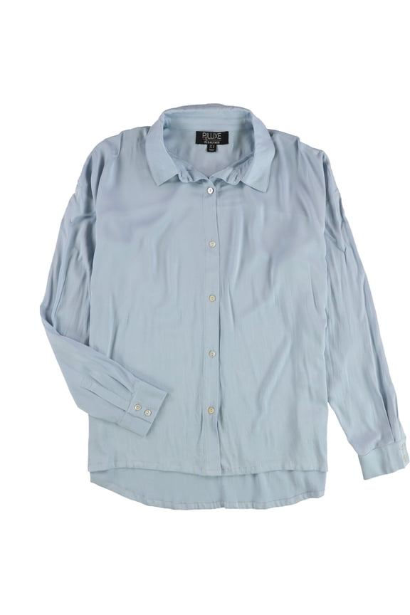 P.J. Salvage Womens Solid High Low Hemline Button Down Pajama Tops, Blue, Small