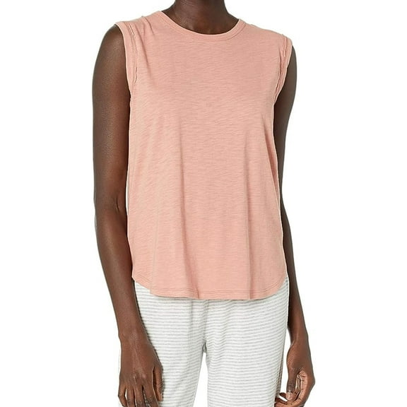 P.J. Salvage Womens Solid Rounded Hem Pajama Sleep Tank Top, Pink, Small