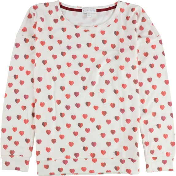 P.J. Salvage Womens Split Colored Hearts Pajama Sweater, Off-White, Small