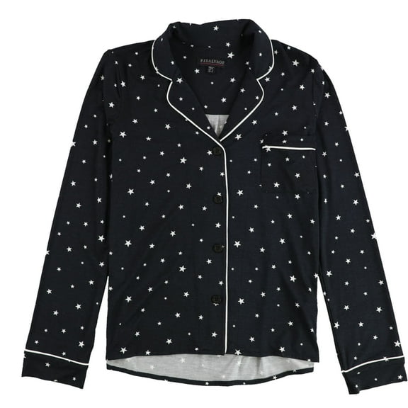 P.J. Salvage Womens Stars Button Down Pajama Shirt, Black, Small