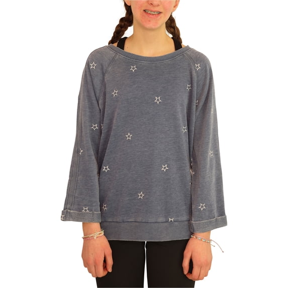 P.J. Salvage Womens Stars on Denim Pajama Sweater, Blue, Small