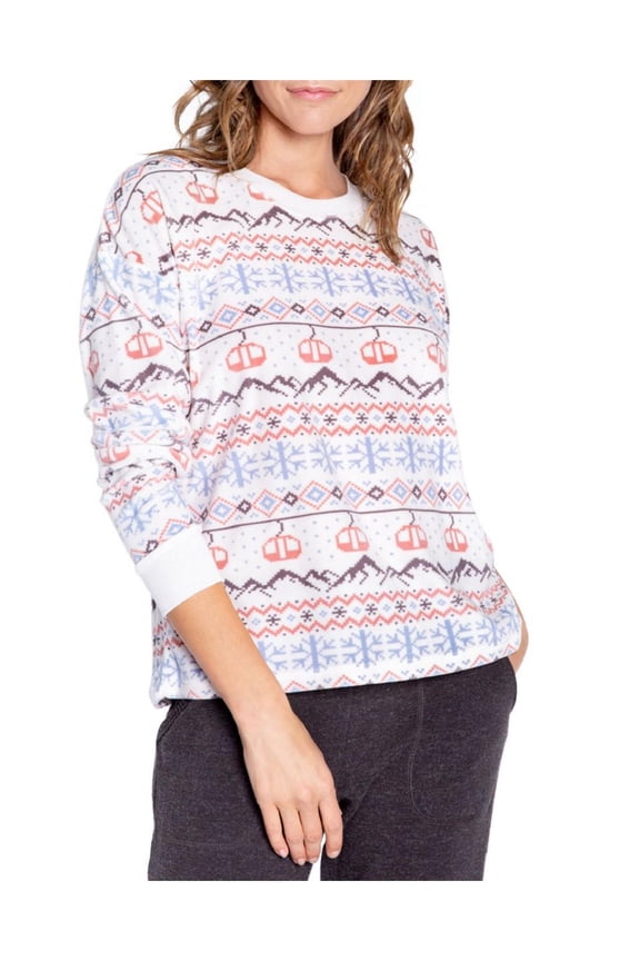 P.J. Salvage Womens Stay Lifted Crewneck Snowflakes Pullover Top