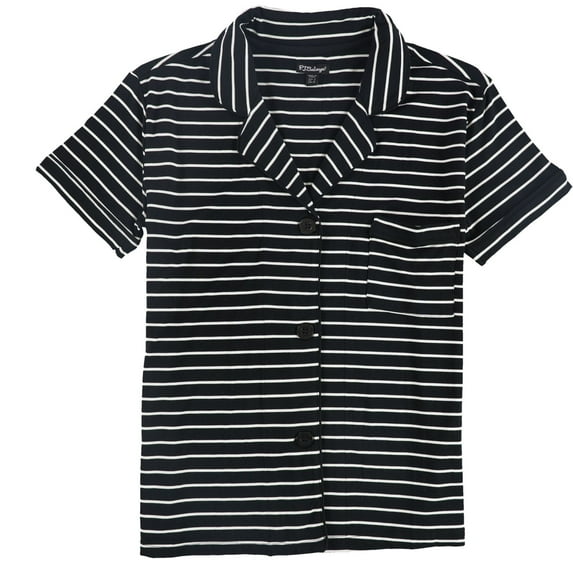 P.J. Salvage Womens Striped Button Down Pajama Tops, Black, Small