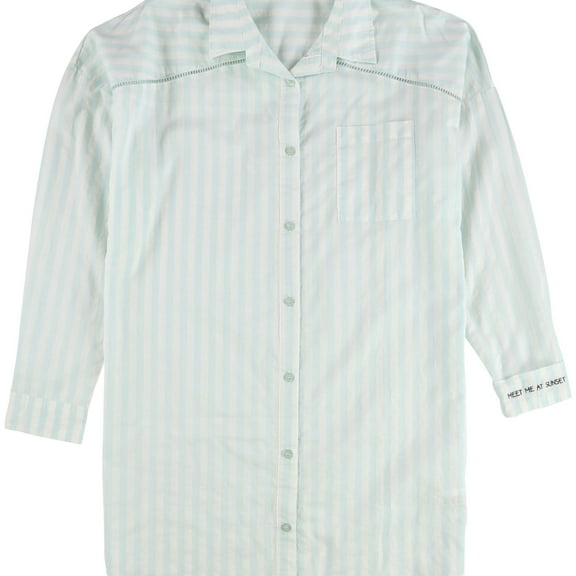 P.J. Salvage Womens Striped Eyelet Pajama Shirt Dress, Green, Medium
