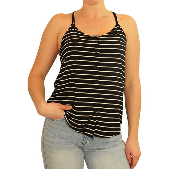 P.J. Salvage Womens Striped Pajama Sleep Cami Tank Top, Black, Medium