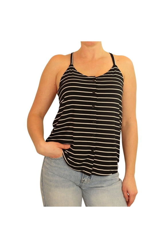 P.J. Salvage Womens Striped Pajama Sleep Cami Tank Top, Black, Medium
