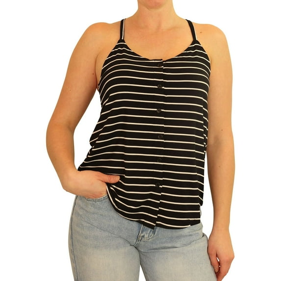 P.J. Salvage Womens Striped Pajama Sleep Cami Tank Top, Black, Small