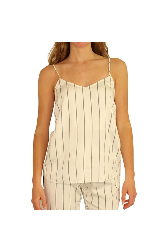 P.J. Salvage Womens Striped Pajama Sleep Cami Tank Top, White, Small