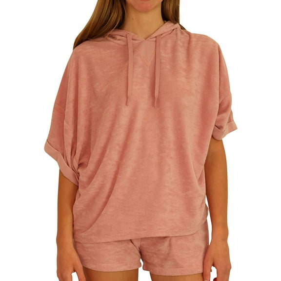 P.J. Salvage Womens Terry Pajama Hoodie, Pink, Small