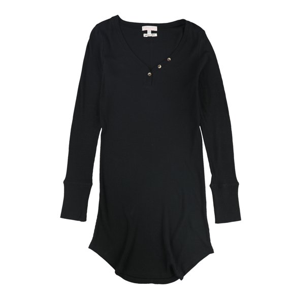 P.J. Salvage Womens Thermal Knit Pajama Shirt Dress, Black, Medium