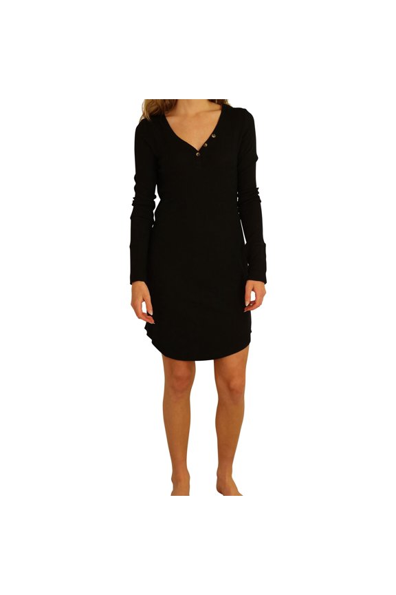 P.J. Salvage Womens Thermal Knit Pajama Shirt Dress, Black, Small
