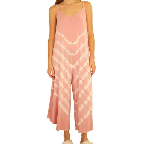 P.J. Salvage Womens Tie Dye Romper Jumpsuit, Pink, Small