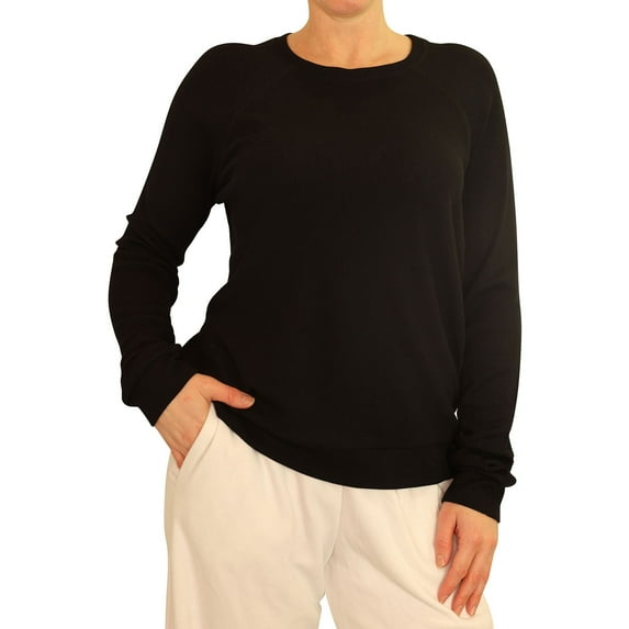 P.J. Salvage Womens Waffle Knit Thermal Pajama Shirt, Black, Small