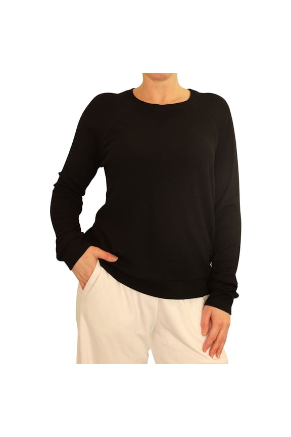 P.J. Salvage Womens Waffle Knit Thermal Pajama Shirt, Black, Small