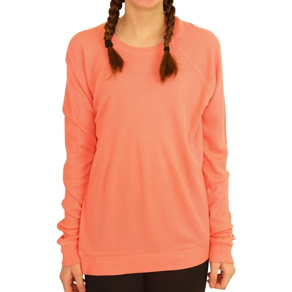 P.J. Salvage Womens Waffle Knit Thermal Pajama Shirt, Orange, Small