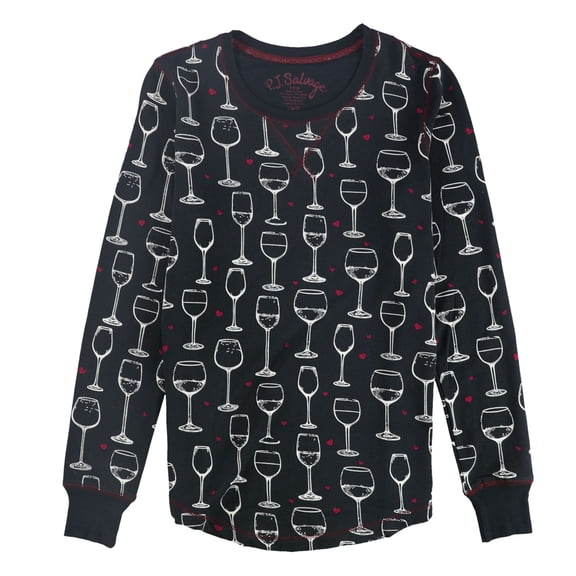 P.J. Salvage Womens Wine Contrast Stitch Pajama Sweater, Black, Small