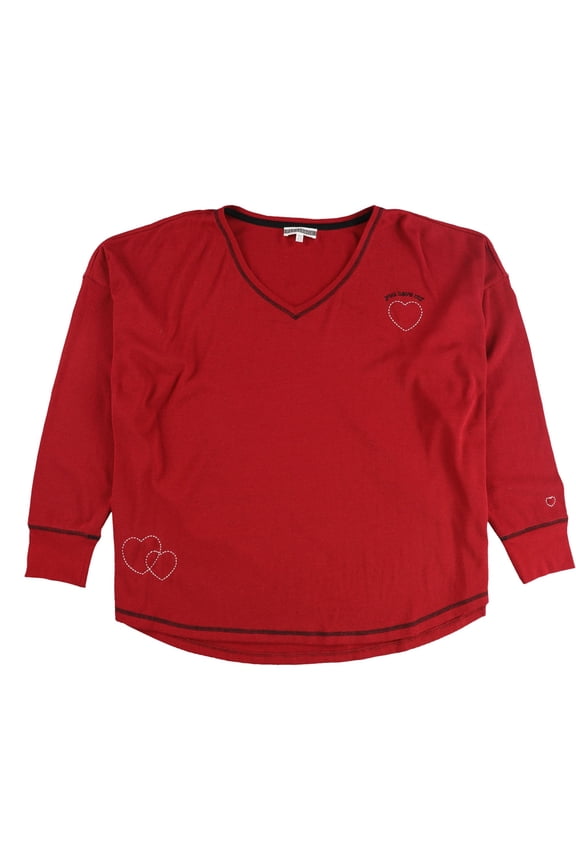 P.J. Salvage Womens You Have My Heart Pajama Sweater, Red, Plus Size, 2X