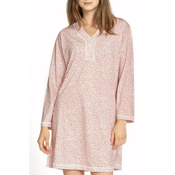 P.Jamas Knits Leopards Print Jersey Gown 323418