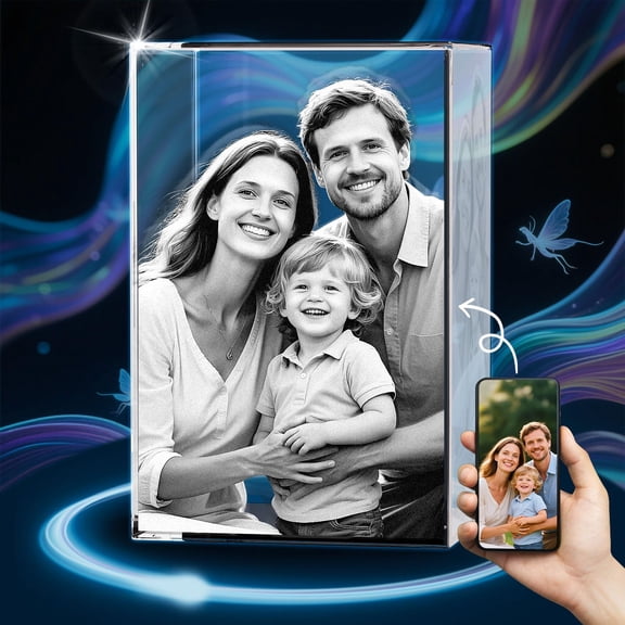 P&L ART. Personalized 3D Crystal Photo Engraved with K9 Crystal & Subsurface Laser Technology, Custom Photo Gift for Mother's Day, Father's Day, Christmas, Medium Size - Portrait, Made in Texas