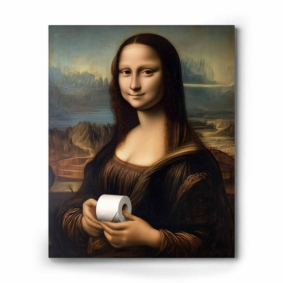 P&L Art Canvas Wall Art Decor, Funny Mona Lisa Toilet Paper Canvas Poster - Modern Wall Decor for Bedroom, Bathroom, Living Room, Hallway - Unique Home Art Gift for Living Room, Bedroom & More