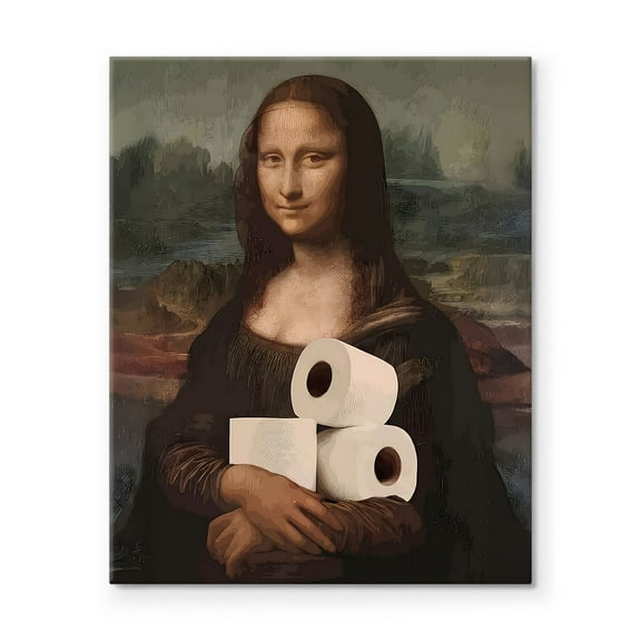 P&L Art Canvas Wall Art Decor, Funny Mona Lisa Toilet Paper Canvas Poster - Modern Wall Decor for Bedroom, Bathroom, Living Room, Hallway - Unique Home Decor Gift