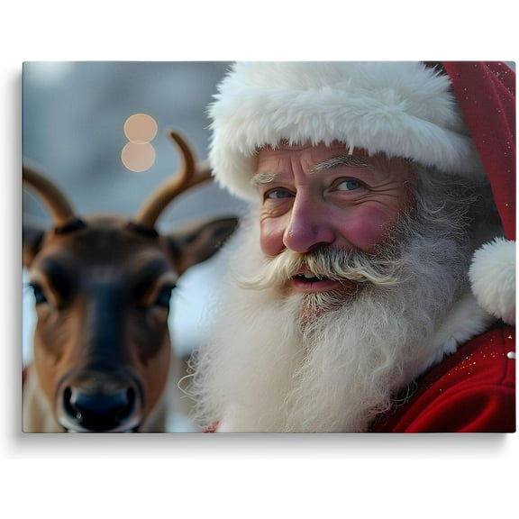 P&L Art Christmas canvas wall art decor, Santa Claus with Reindeer Canvas Print, Festive Holiday Decor for Room, Unique Christmas Gift for Family and Friends,Adds Christmas Spirit to Your Home 24X30"